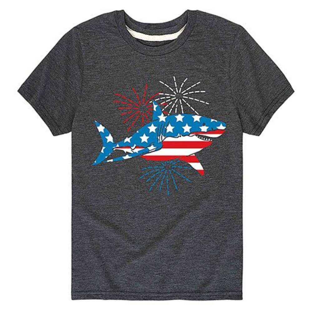 Heather Charcoal Americana Shark Tee